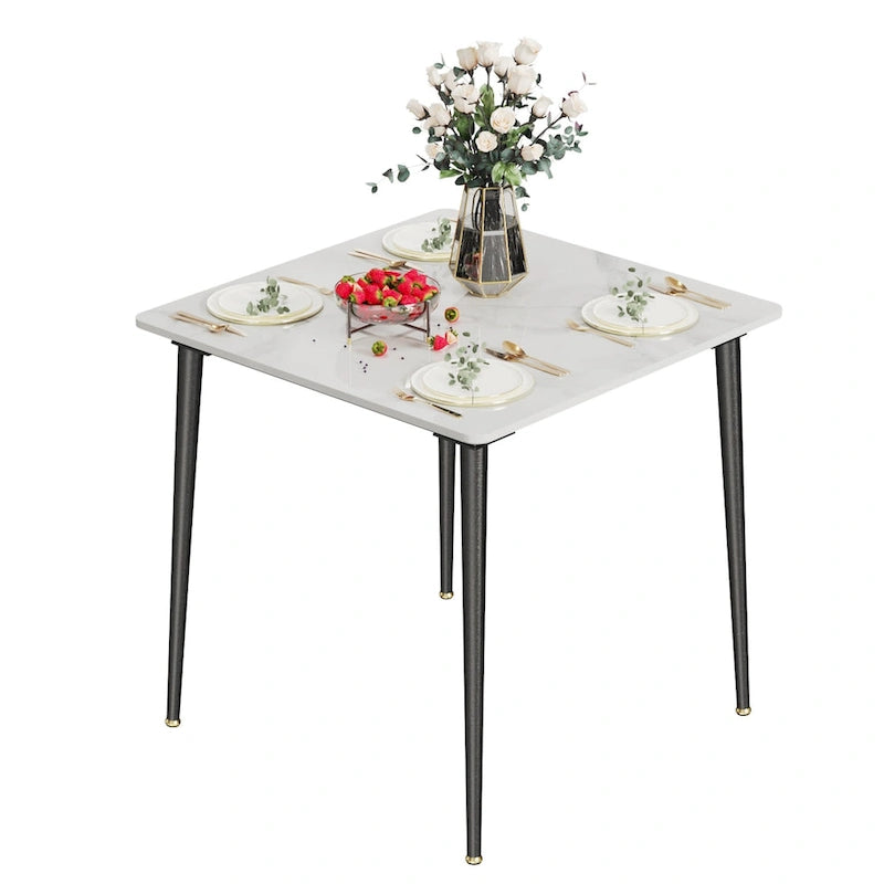 Modern Sintered Stone Marble Effect Table Top Kitchen Dining Table Square 4-Seat