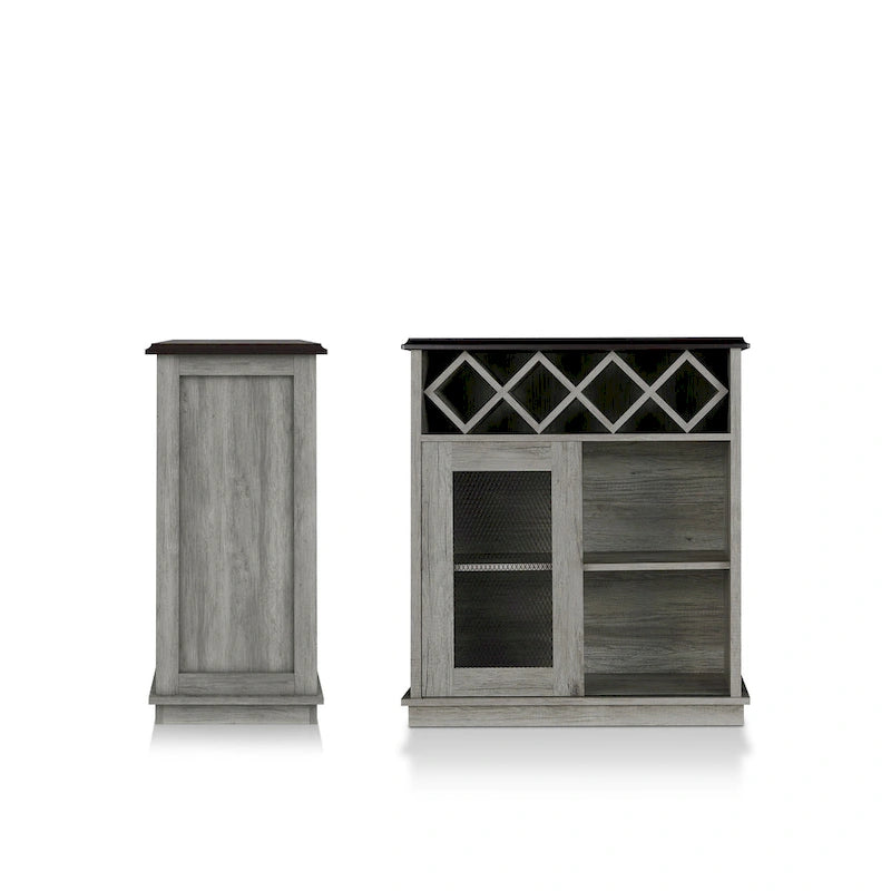 DH BASIC Farmhouse Four Shelf and Four Bottle Lattice-like Wine Buffet by Denhour