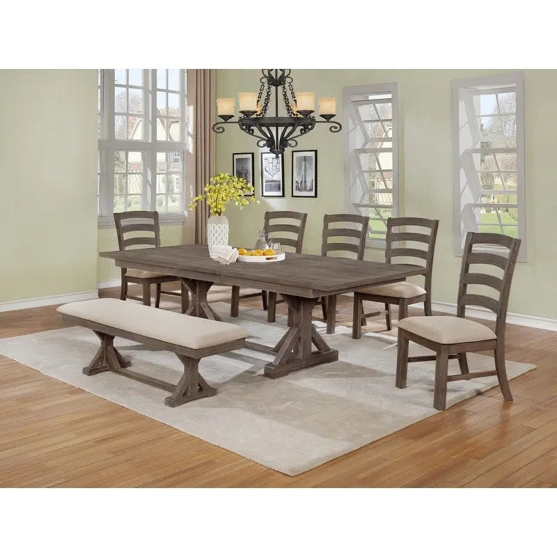 Best Quality Furniture 7-pc. Rustic Grey or Walnut Trestle Dining Set