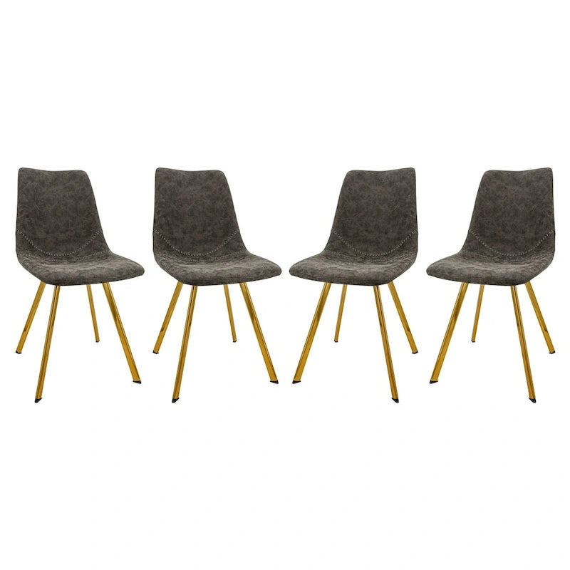 Markley Leather Dining Chair Set of 4 With Gold Metal Legs Modern Accent Side Chair