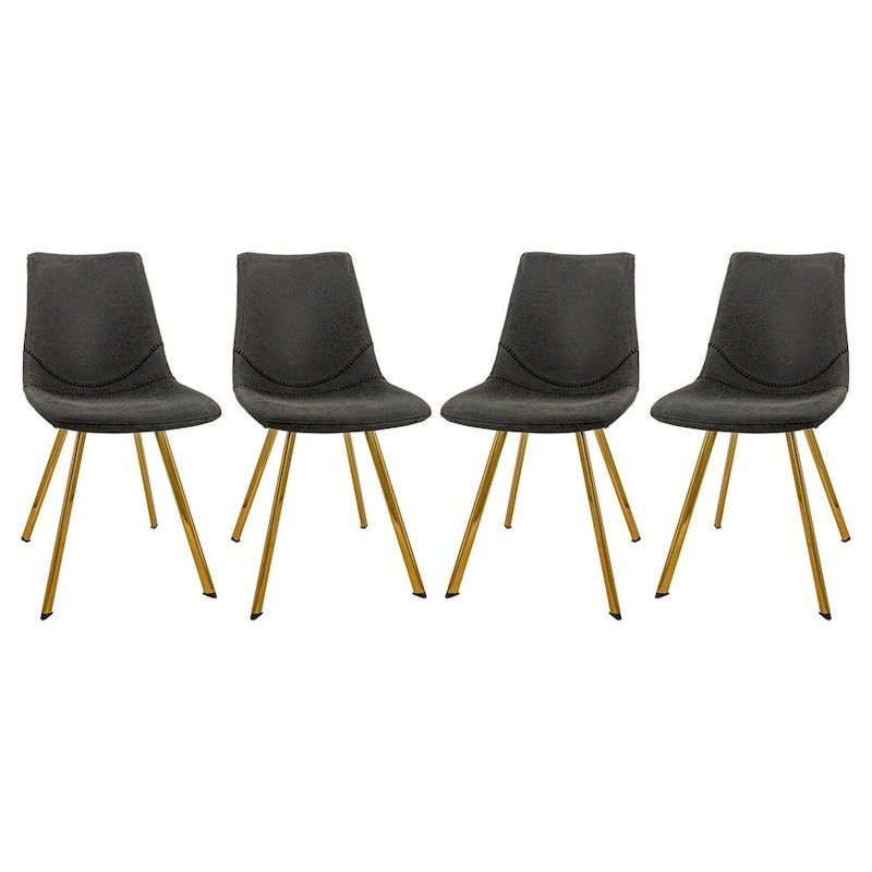 Markley Leather Dining Chair Set of 4 With Gold Metal Legs Modern Accent Side Chair
