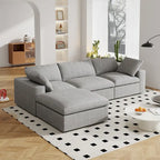 120 L-shaped Modern Sectional Sofa Linen Modular Sofa Couch with Storage Ottoman