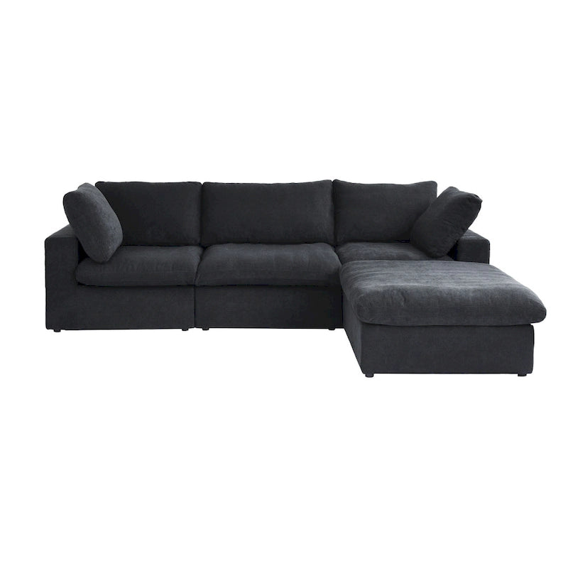 120 L-shaped Modern Sectional Sofa Linen Modular Sofa Couch with Storage Ottoman