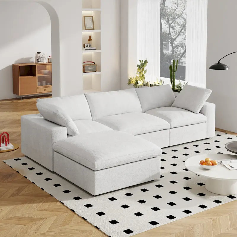 120 L-shaped Modern Sectional Sofa Linen Modular Sofa Couch with Storage Ottoman