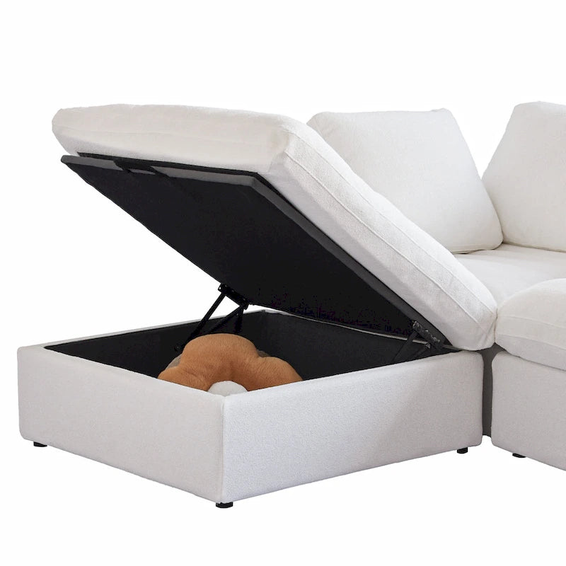 120 L-shaped Modern Sectional Sofa Linen Modular Sofa Couch with Storage Ottoman