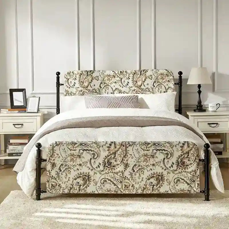 Diana Transitional 62 Floral Upholstered Platform Metal Bed Frame with Washable Slipcover by HULALA HOME