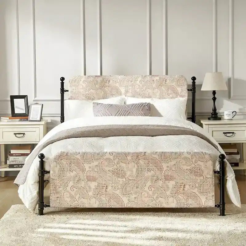 Diana Transitional 62 Floral Upholstered Platform Metal Bed Frame with Washable Slipcover by HULALA HOME