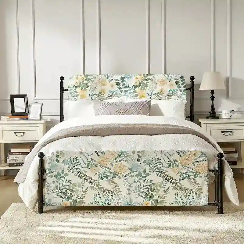 Diana Transitional 62 Floral Upholstered Platform Metal Bed Frame with Washable Slipcover by HULALA HOME