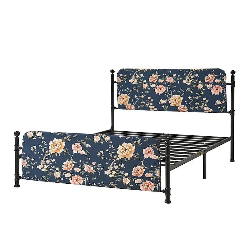 Diana Transitional 62 Floral Upholstered Platform Metal Bed Frame with Washable Slipcover by HULALA HOME