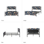 Diana Transitional 62 Floral Upholstered Platform Metal Bed Frame with Washable Slipcover by HULALA HOME