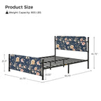 Diana Transitional 62 Floral Upholstered Platform Metal Bed Frame with Washable Slipcover by HULALA HOME