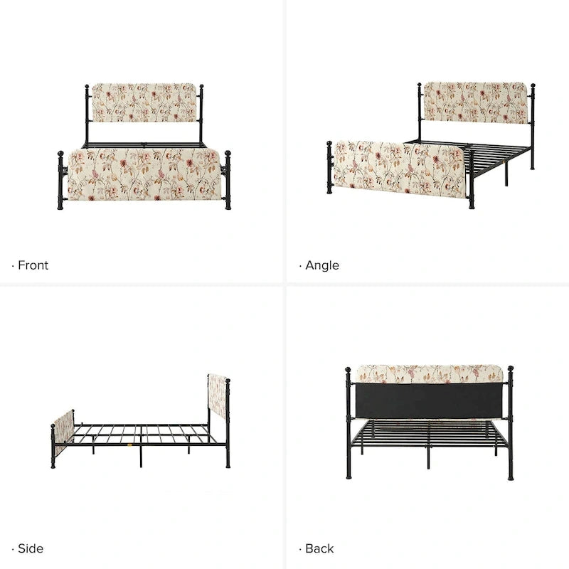 Diana Transitional 62 Floral Upholstered Platform Metal Bed Frame with Washable Slipcover by HULALA HOME