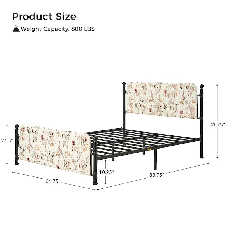 Diana Transitional 62 Floral Upholstered Platform Metal Bed Frame with Washable Slipcover by HULALA HOME