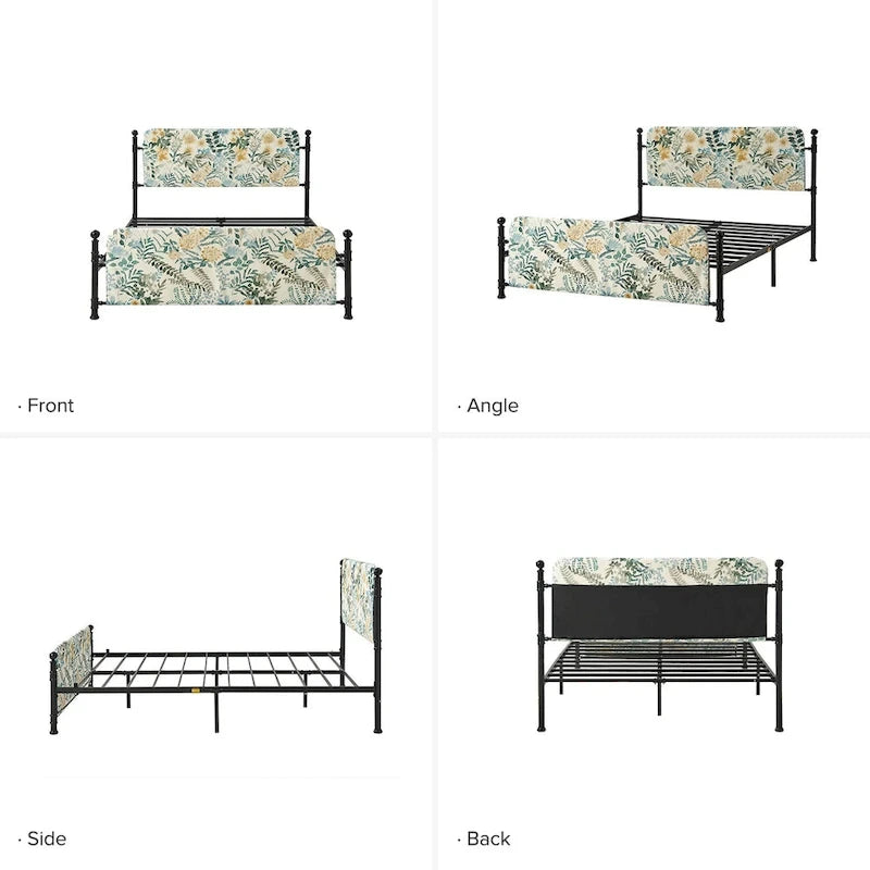 Diana Transitional 62 Floral Upholstered Platform Metal Bed Frame with Washable Slipcover by HULALA HOME