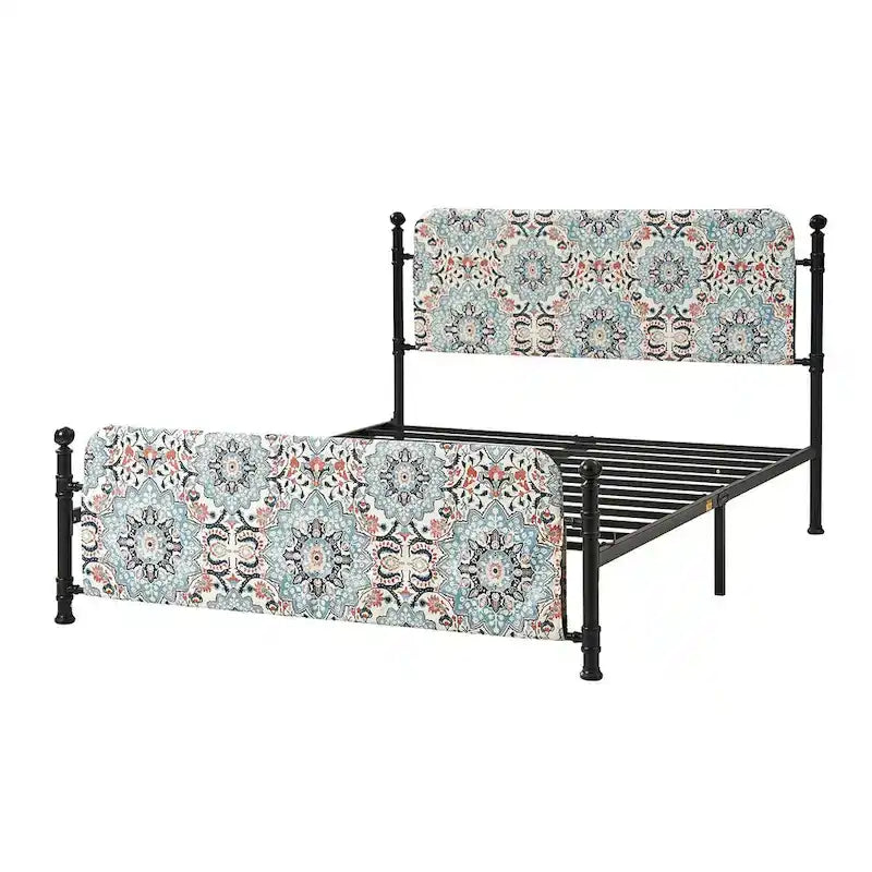 Diana Transitional 62 Floral Upholstered Platform Metal Bed Frame with Washable Slipcover by HULALA HOME