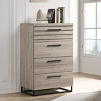 Roundhill Furniture Alvear Upholstered Wood Panel Bed, Dresser, Mirror, 2 Nightstands, and Chest, Weathered Gray