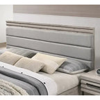 Roundhill Furniture Alvear Upholstered Wood Panel Bed, Dresser, Mirror, 2 Nightstands, and Chest, Weathered Gray