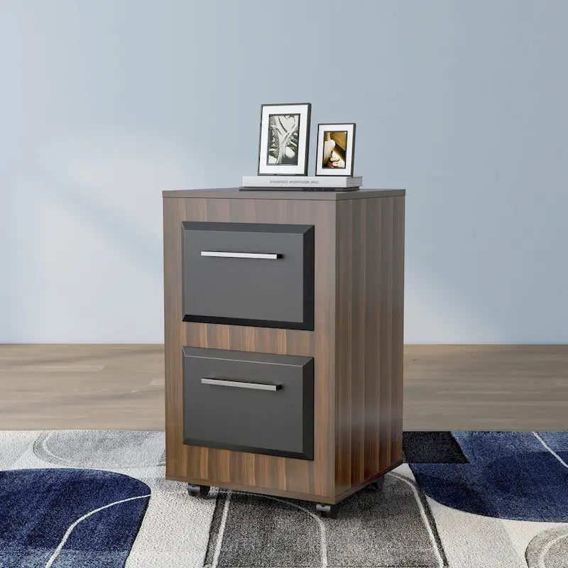 DH BASIC Urban Two-Drawer Mobile File Cabinet with Iron Bar Pulls by Denhour