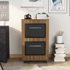 DH BASIC Urban Two-Drawer Mobile File Cabinet with Iron Bar Pulls by Denhour