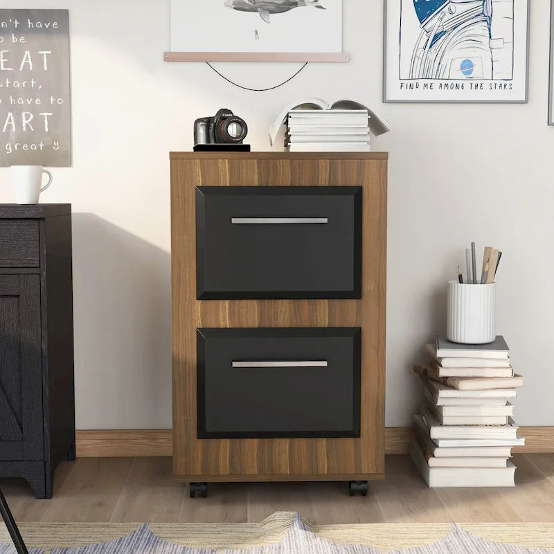 DH BASIC Urban Two-Drawer Mobile File Cabinet with Iron Bar Pulls by Denhour