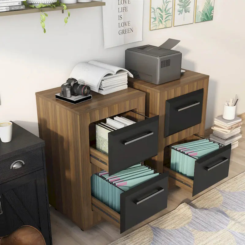 DH BASIC Urban Two-Drawer Mobile File Cabinet with Iron Bar Pulls by Denhour