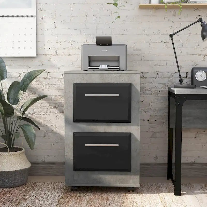 DH BASIC Urban Two-Drawer Mobile File Cabinet with Iron Bar Pulls by Denhour