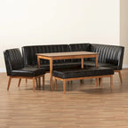 Daymond Mid-Century Upholstered and Walnut 5-PC Dining Nook Set
