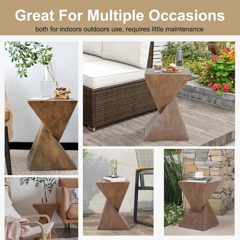 Indoor Lightweight Concrete Accent Table - Natural Wood