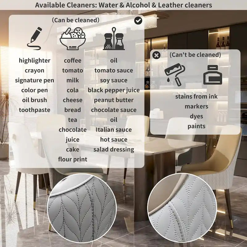 Modern PU Leather Set of 2 Dining Chairs with Metal Legs - 17x17x36