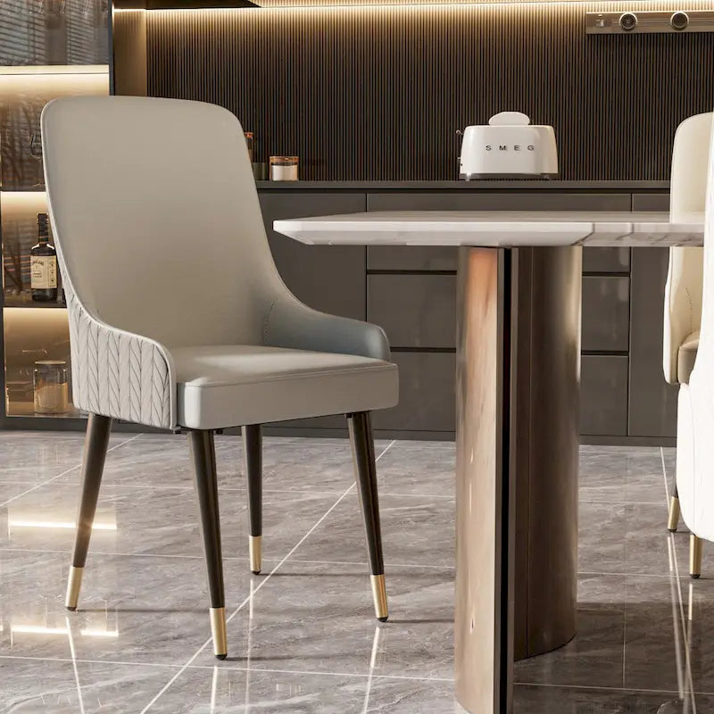 Modern PU Leather Set of 2 Dining Chairs with Metal Legs - 17x17x36