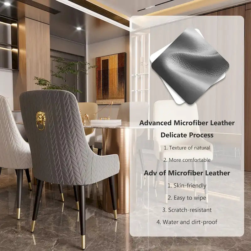 Modern PU Leather Set of 2 Dining Chairs with Metal Legs - 17x17x36