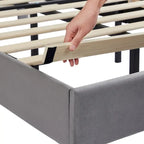 VECELO, Upholstered Platform Bed Frame with Nailhead Headboard Twin Full Queen Size Bed-Grey