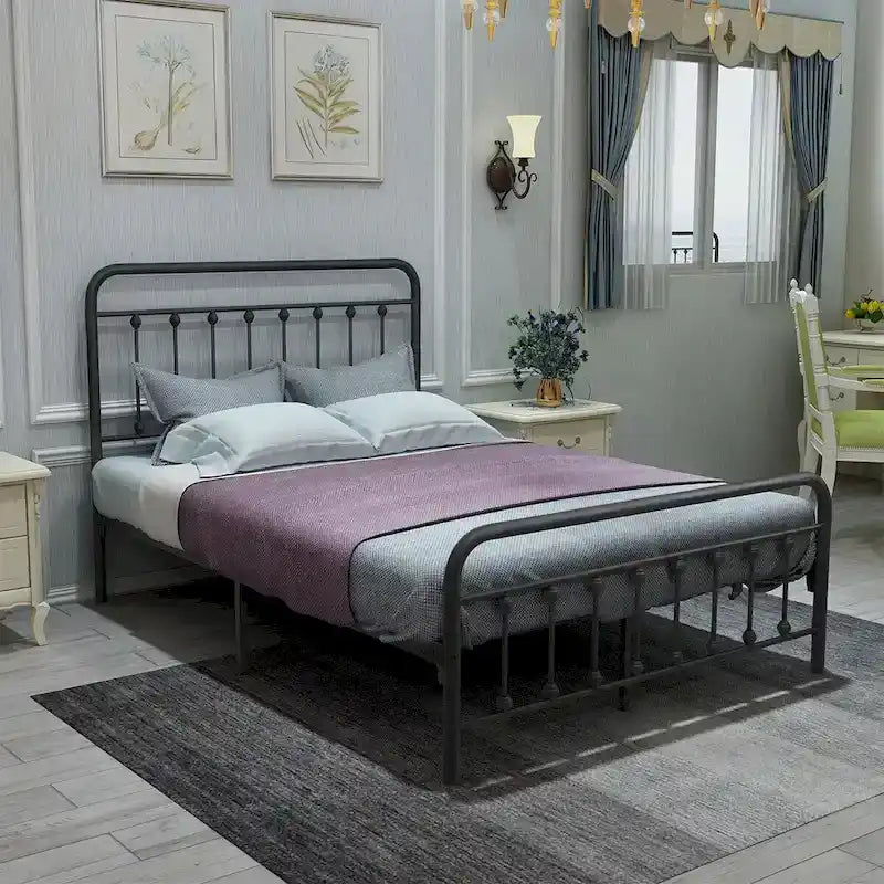Full Metal Platform Bed Frame with Headboard