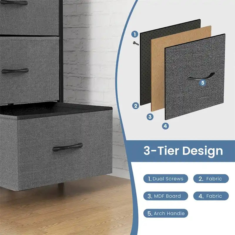 6 Drawers Dresser Chest with Metal Frame and Wooden Top