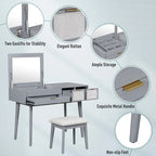 Grondin Modern Style Vanity Set with Flip Top Mirror, Cushioned Stool and Drawers, 2-in-1 Makeup table Set for Bedroom