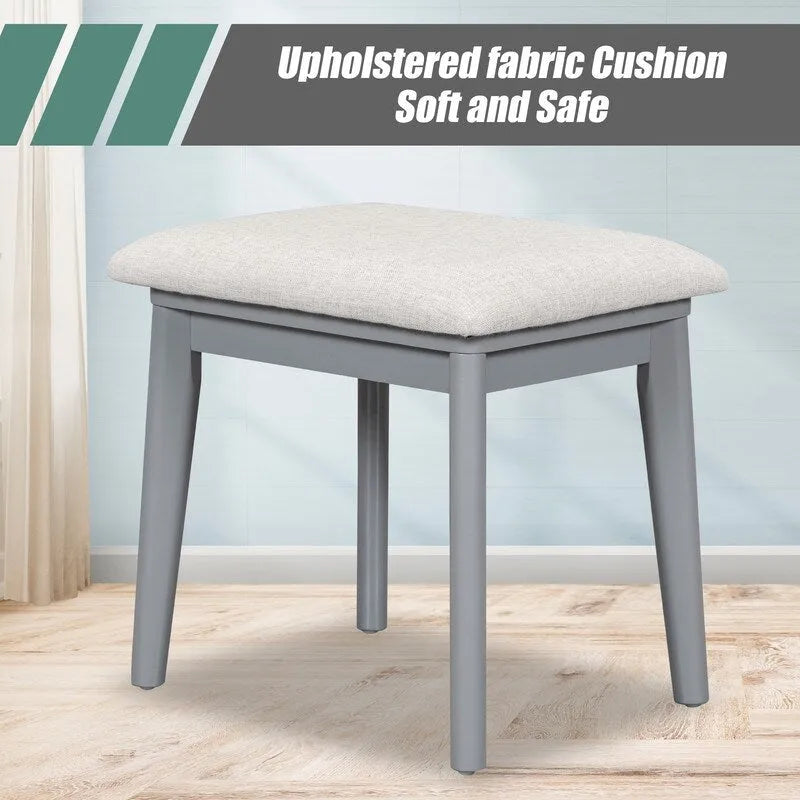Grondin Modern Style Vanity Set with Flip Top Mirror, Cushioned Stool and Drawers, 2-in-1 Makeup table Set for Bedroom