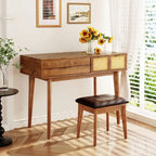 Grondin Modern Style Vanity Set with Flip Top Mirror, Cushioned Stool and Drawers, 2-in-1 Makeup table Set for Bedroom