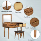 Grondin Modern Style Vanity Set with Flip Top Mirror, Cushioned Stool and Drawers, 2-in-1 Makeup table Set for Bedroom