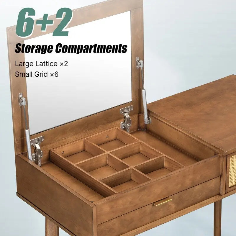 Grondin Modern Style Vanity Set with Flip Top Mirror, Cushioned Stool and Drawers, 2-in-1 Makeup table Set for Bedroom