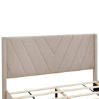 CUSchoice Queen Size Linen Upholstered Platform Bed with 3 Drawers and Storage