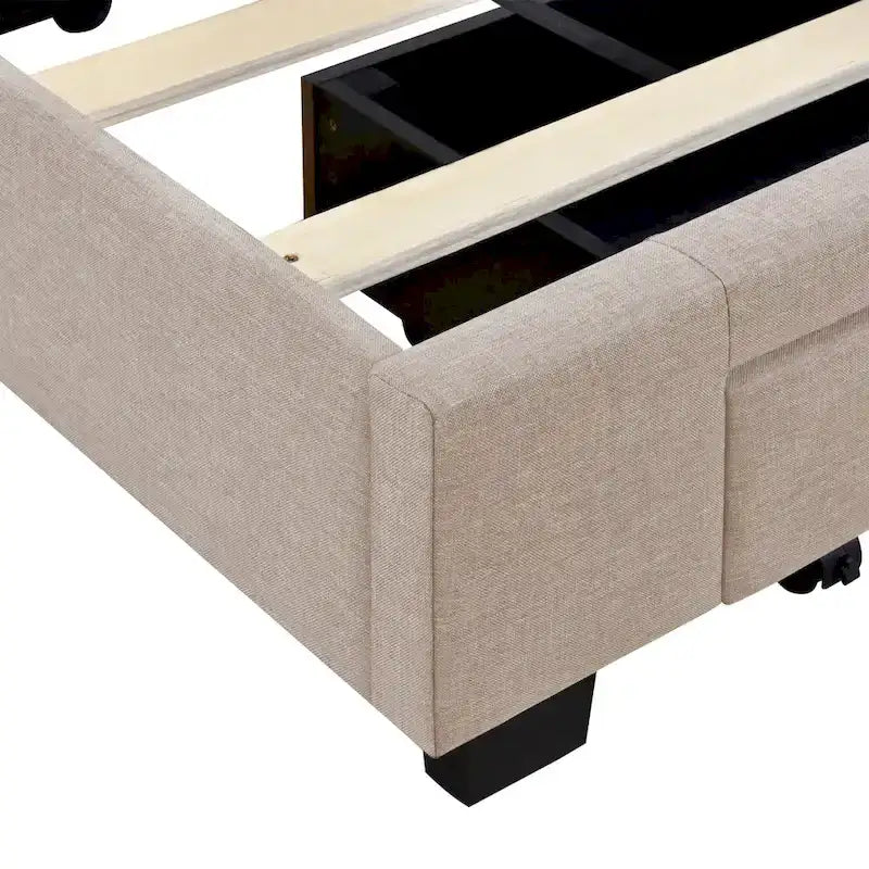 CUSchoice Queen Size Linen Upholstered Platform Bed with 3 Drawers and Storage