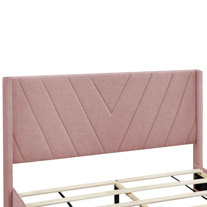 CUSchoice Queen Size Linen Upholstered Platform Bed with 3 Drawers and Storage