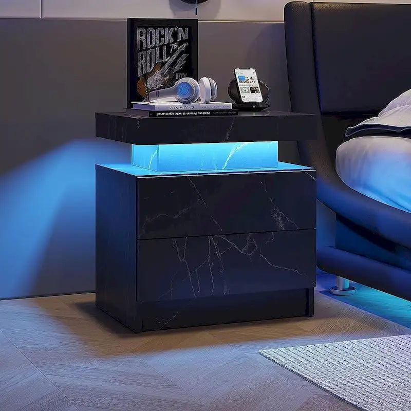 19.3 Modern 2 Drawers LED Nightstand with Adjustable Lights