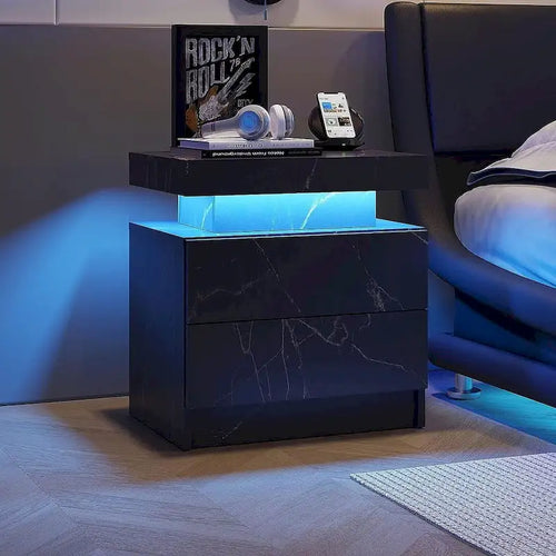 19.3 Modern 2 Drawers LED Nightstand with Adjustable Lights
