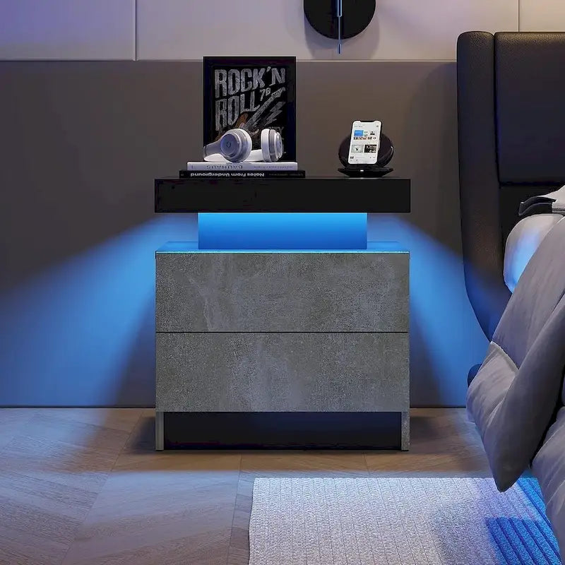 19.3 Modern 2 Drawers LED Nightstand with Adjustable Lights
