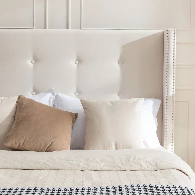 CUSchoice 54 High Headboard Upholstered Queen/King Bed (No Box Spring Needed)
