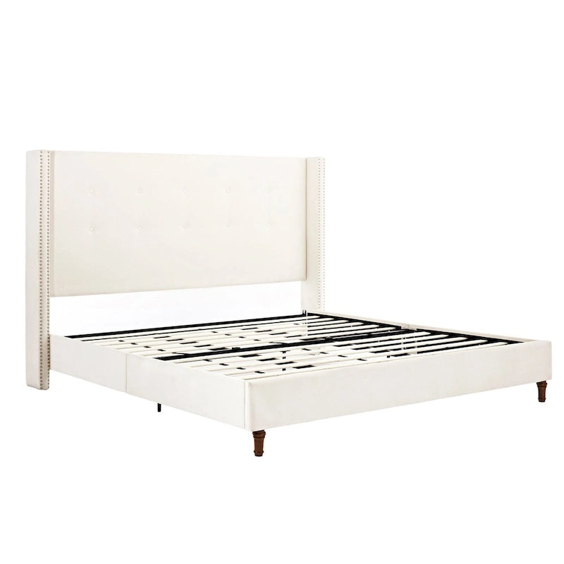 CUSchoice 54 High Headboard Upholstered Queen/King Bed (No Box Spring Needed)