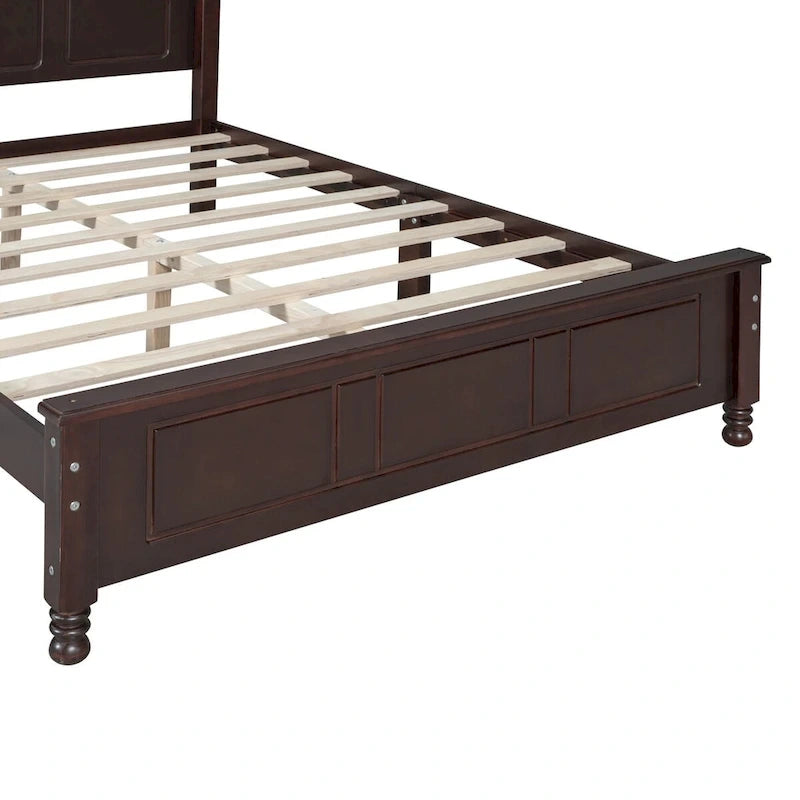 Retro Full/Queen Size Wood Platform Bed Frame with Wooden Slat Support,Dark Walnut