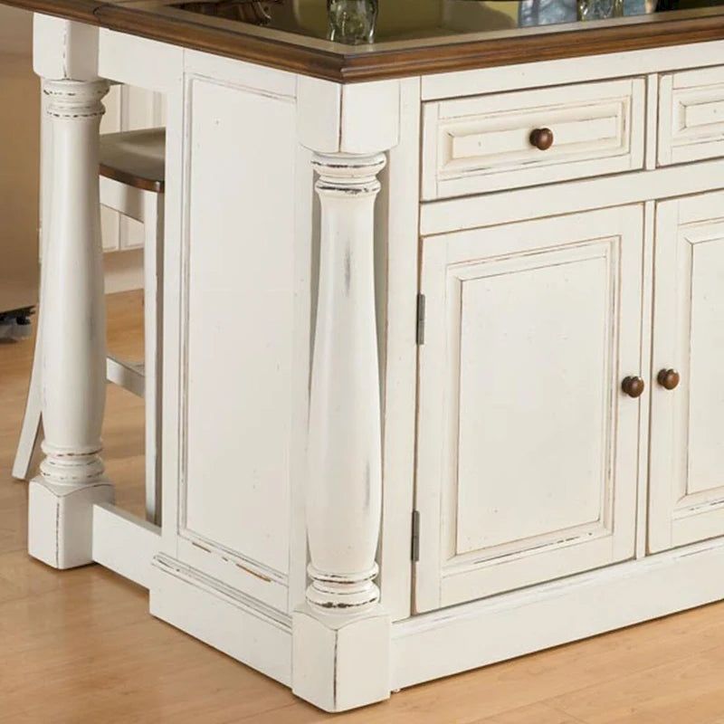 Monarch Off-White Kitchen Island with Granite Top and 2 Stools