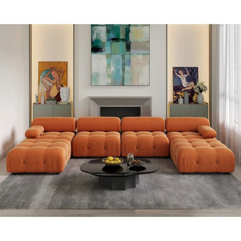 138 Convertible Modular Sectional Sofa, U-Shaped Minimalist Velvet Sofas Couches